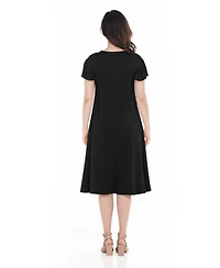 White Mark Women's V-Neck Tie Front Flutter-Sleeve Shift Dress