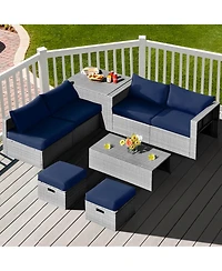 Gymax 8 Pieces Rattan Patio Space-Saving Furniture Set with Waterproof Cover and Cushions.