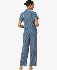 Lauren Ralph Women's Short-Sleeve Top and Ankle Length Pajama Pants, 2-Piece Set