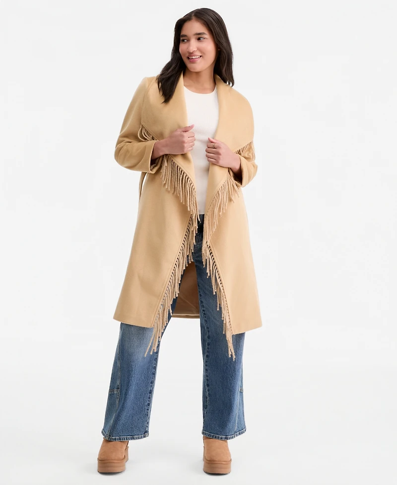 CoffeeShop Women's Fringe-Trim Tie-Belt Wrap Coat