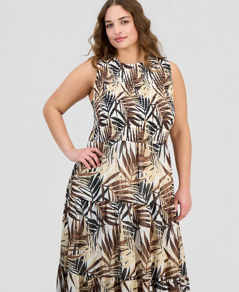 Anne Klein Plus Smocked-Waist Tiered Dress