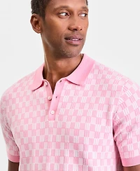 Club Room Men's Geometric Jacquard Short-Sleeve Sweater Polo Shirt, Macy's Exclusive - Tedd Box Geo Knit