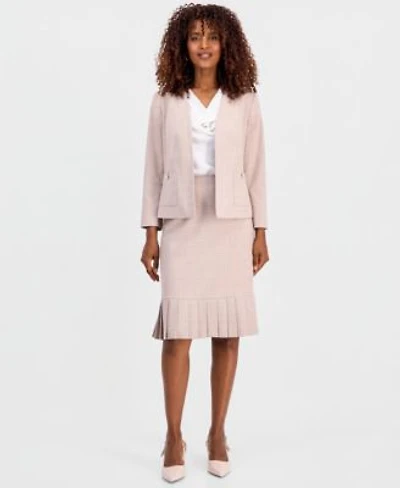 Kasper Womens Collarless Open Front Jacket Pleated Hem Pencil Skirt