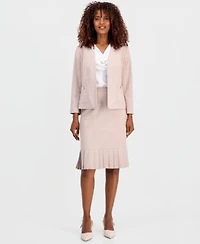 Kasper Womens Collarless Open Front Jacket Pleated Hem Pencil Skirt