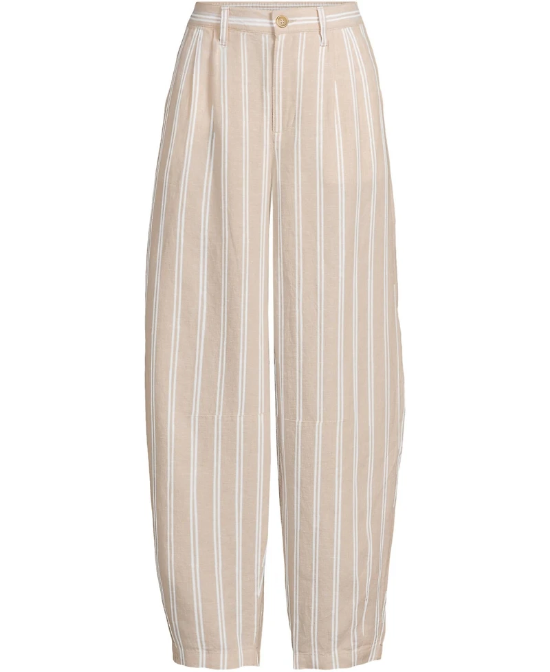 Lands' End Women's Linen High Rise Pleated Barrel Leg Ankle Pants