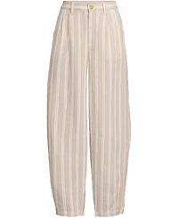 Lands' End Women's Linen High Rise Pleated Barrel Leg Ankle Pants