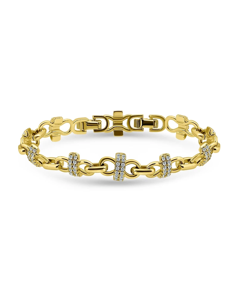 Macy's 1 5/8 ct. t. w. Glass Stone Pave Bars Between Polish Links Bracelet, Created for Macy's