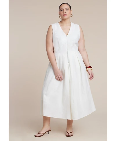 Eloquii Women's Zipper Detail Linen Maxi Dress