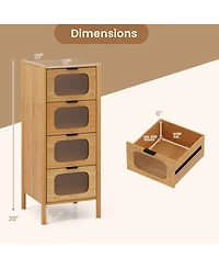 Slickblue 4-Drawer Wicker Cabinet with Fluted Glass Drawer Storage