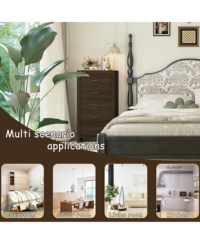 Famapy 5-Drawer Tall Dresser for Bedroom, Wooden Chest of Drawers with Deep Storage for Living Room