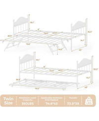gaomon Twin Metal Daybed with Foldable Trundle, Space-Saving Sofa Bed with Heavy-Duty Steel Slats