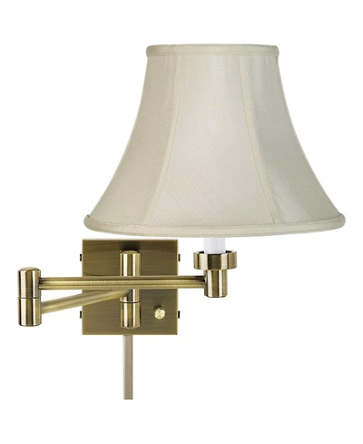 Barnes and Ivy Modern Swing Arm Wall Lamp with Cord Cover Plug-In Light Fixture Fabric Bell Shade for Bedroom