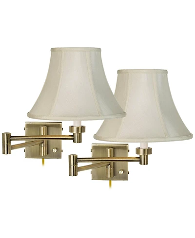 Barnes and Ivy Modern Swing Arm Wall Lamps Set of 2 Antique Brass Plug-In Light Fixture Bell Shade for Bedroom Living Room