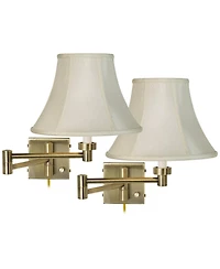 Barnes and Ivy Modern Swing Arm Wall Lamps Set of 2 Antique Brass Plug-In Light Fixture Bell Shade for Bedroom Living Room
