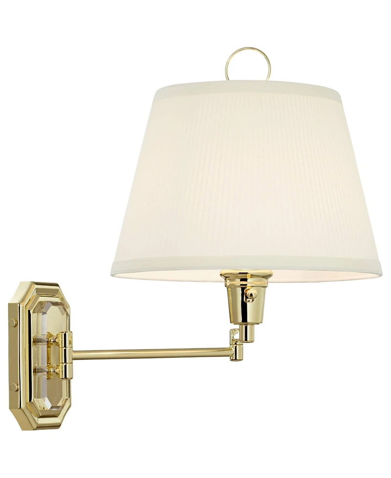 Barnes and Ivy Fredericks Modern Wall Lamps Set of 2 Brass Plug-in 12" Light Fixture Swing Arm Shade for Bedroom Living Room Bathroom Home