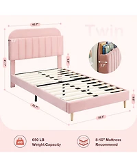 gaomon Set of 2 Twin Upholstered Bed Frames with Bookcase Headboard, Velvet Platform Design