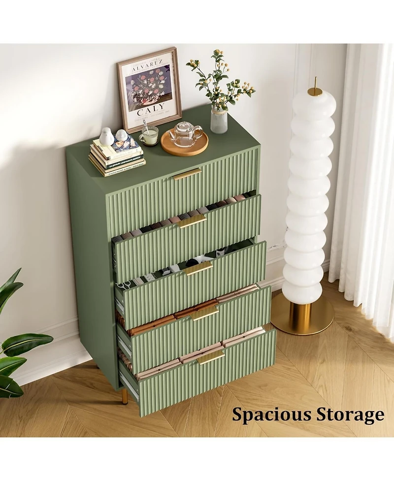 gaomon 1-Pc Wooden Modern 5-Drawer Fluted Dresser Furniture