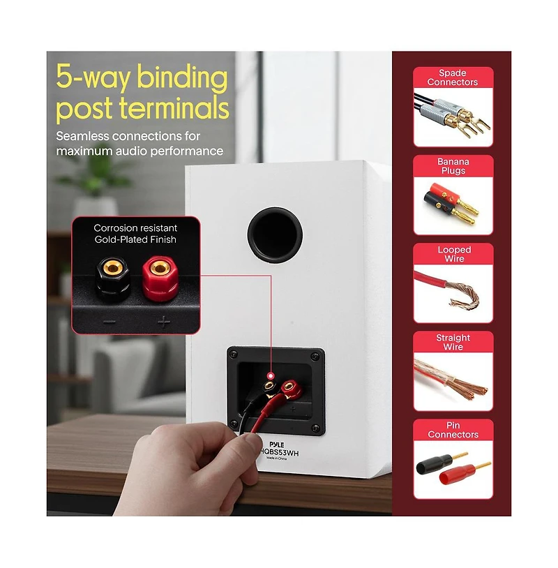 Pyle 6.5 Home Theater Bookshelf Speakers - 2-Way HiFi Sound with Wall Mount Bracket (PHQBS62WH)