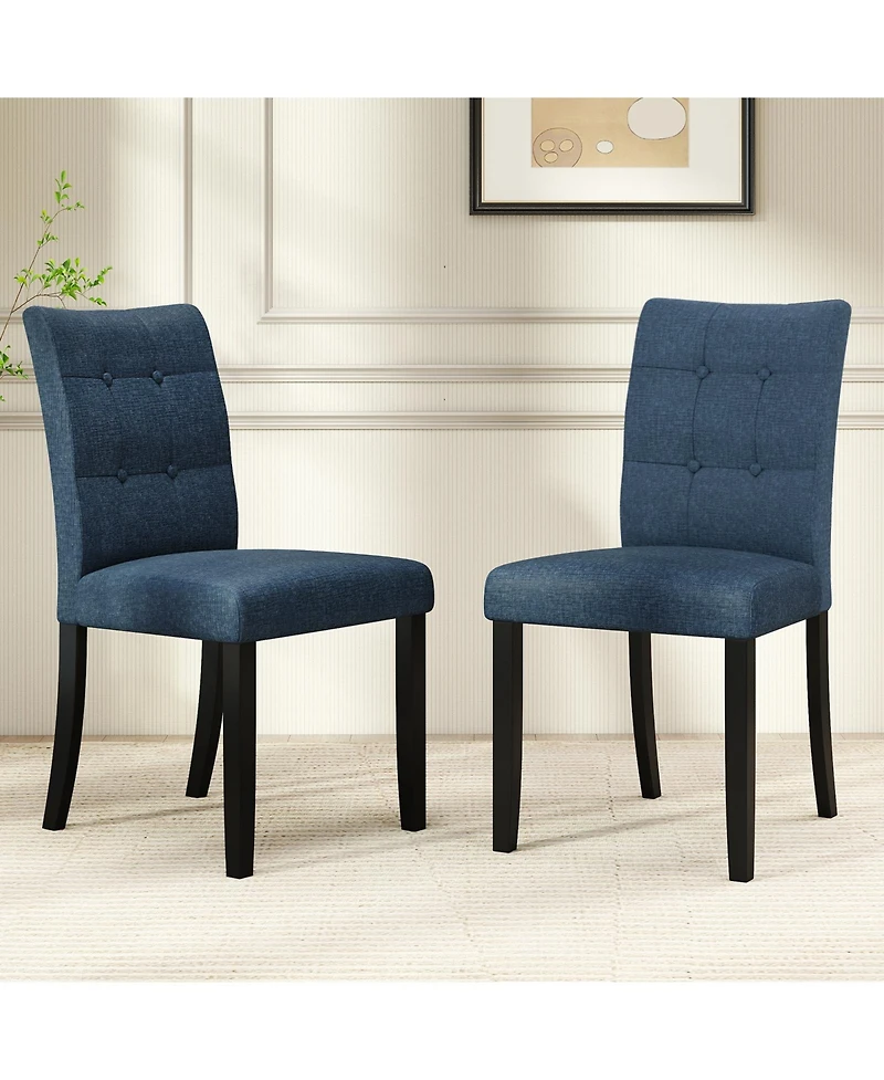 Gymax 2PCS Tufted Dining Chairs Upholstered Kitchen Armless Side Chairs With Padded Seat