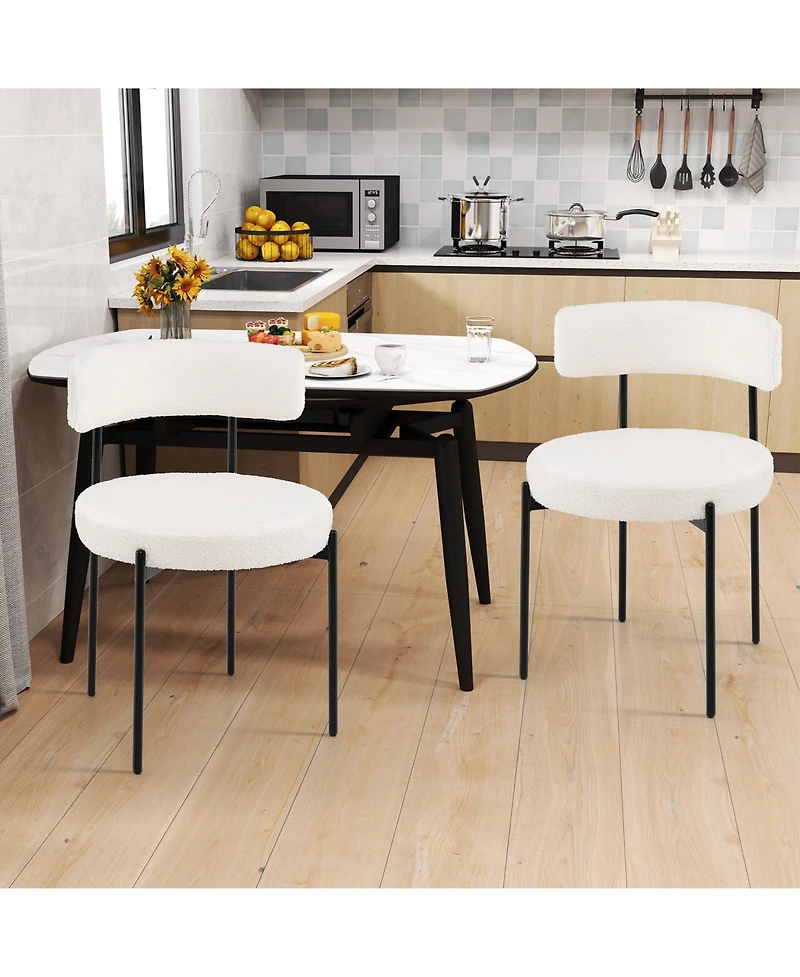 Gymax Round Dining Chairs Set of 2 with Curved Backrest Filled Sponge Metal Legs