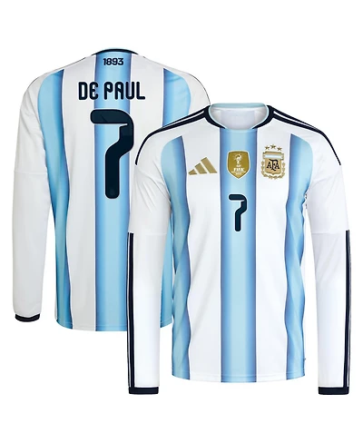 Adidas Men's Rodrigo De Paul White Argentina National Team 2026 Home Replica Long Sleeve Jersey