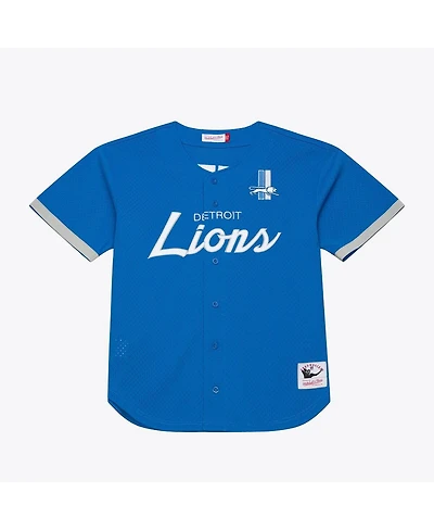 Mitchell & Ness Men's Blue Detroit Lions Head Coach Mesh Full-Button Fashion Jersey