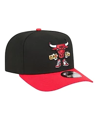 New Era Men's Black Chicago Bulls Injection Cartoon Logo A-Frame 9FIFTY Adjustable Hat