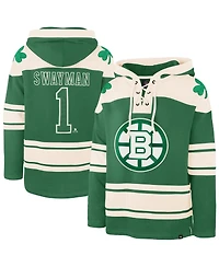 '47 Brand Men's Jeremy Swayman Kelly Green Boston Bruins St. Patrick's Day Player Name Number Lacer Pullover Hoodie