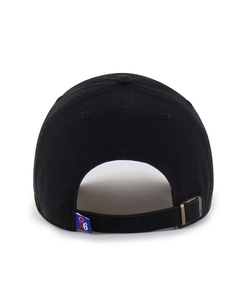 '47 Brand Men's Philadelphia 76ers Black on Black Clean Up Adjustable Hat