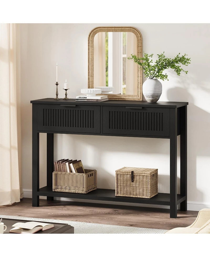 gaomon 43" Farmhouse Wooden Entryway Console Table with 2 Drawers and 2-Tier Storage, for Living Room and Foyer