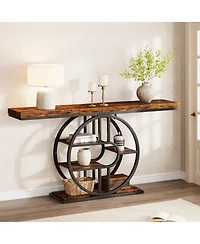 gaomon 55" Industrial Narrow Console Sofa Table with O-Shaped Metal Frame and 5-Tier Storage, Entryway Table