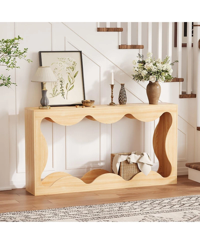 gaomon 63" Farmhouse Narrow Console Sofa Table with Scalloped Design and Storage, Entryway and Hallway Table