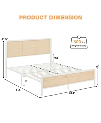 gaomon Queen Rattan Bed Frame with Headboard, Boho Cane Platform with Steel Slats Support