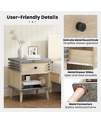 Gouun 3-Tier Bedside Table with Faux Marble Top, Drawer and Open Shelf