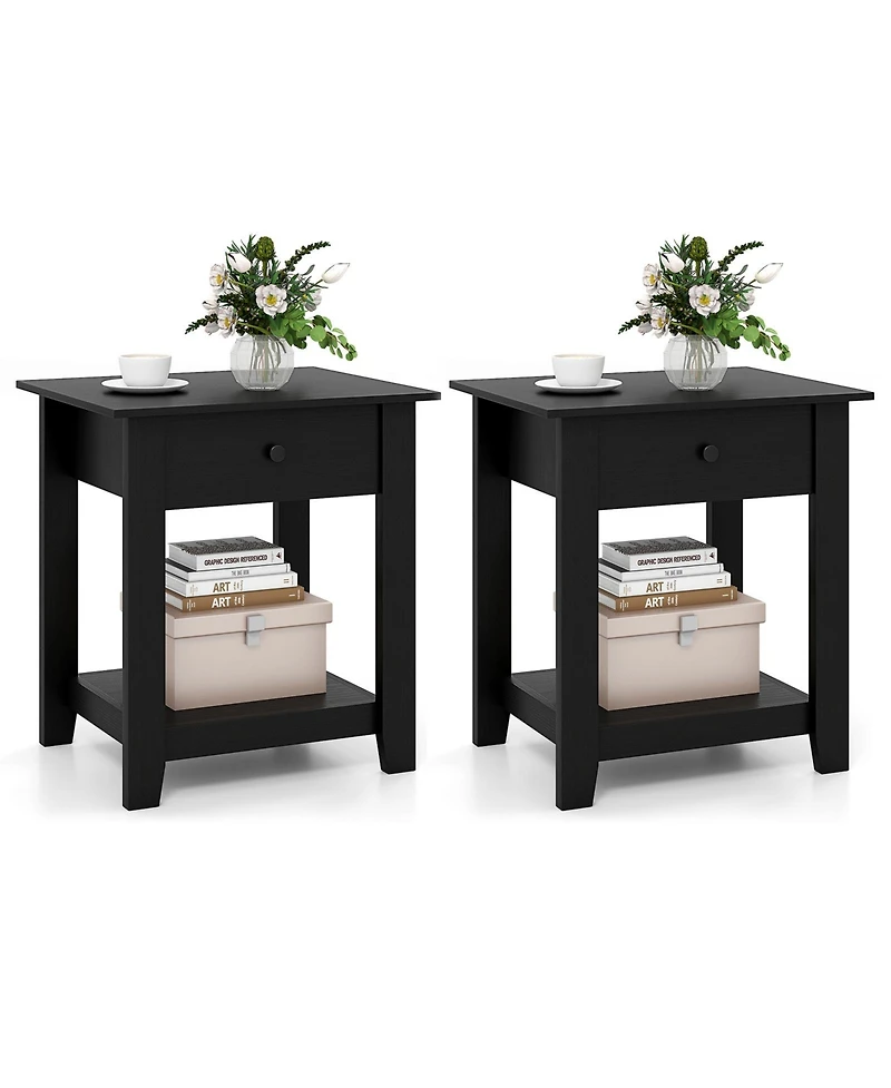 Gouun Set of 2 Modern 3-Tier Nightstands with Drawer and Open Shelf