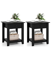 Gouun Set of 2 Modern 3-Tier Nightstands with Drawer and Open Shelf