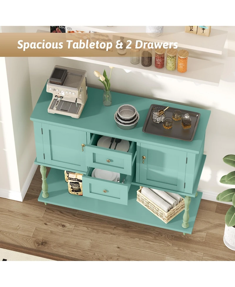 gaomon 42" Farmhouse Wooden Console Table with 2 Drawers, 2 Doors and Storage Shelf