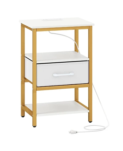 Gouun Nightstand with Built-In Charging Station and Adjustable Fabric Drawer