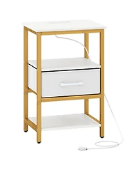 Gouun Nightstand with Built-In Charging Station and Adjustable Fabric Drawer