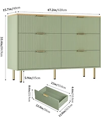 gaomon 47" Wide 6-Drawer Fluted Dresser, Modern Wooden Double Chest for Hallway