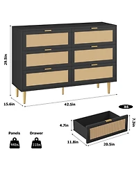 gaomon 6 Drawer Rattan Dresser for Bedroom