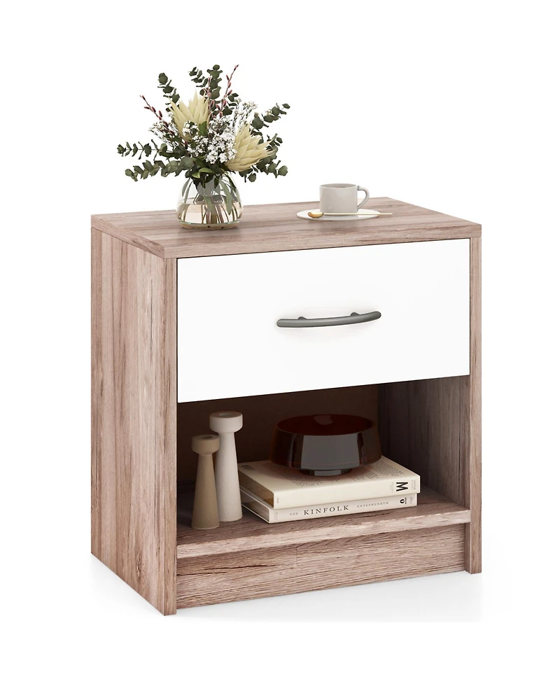 Gouun Bedside Nightstand with Drawer and Open Storage Shelf