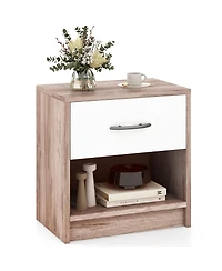 Gouun Bedside Nightstand with Drawer and Open Storage Shelf