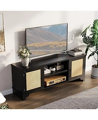 gaomon Rattan Tv Stand for TVs Up to 65 Inches, Boho Entertainment Center Cabinet with Open Shelf, Media Console Table Living Room, Bedroom
