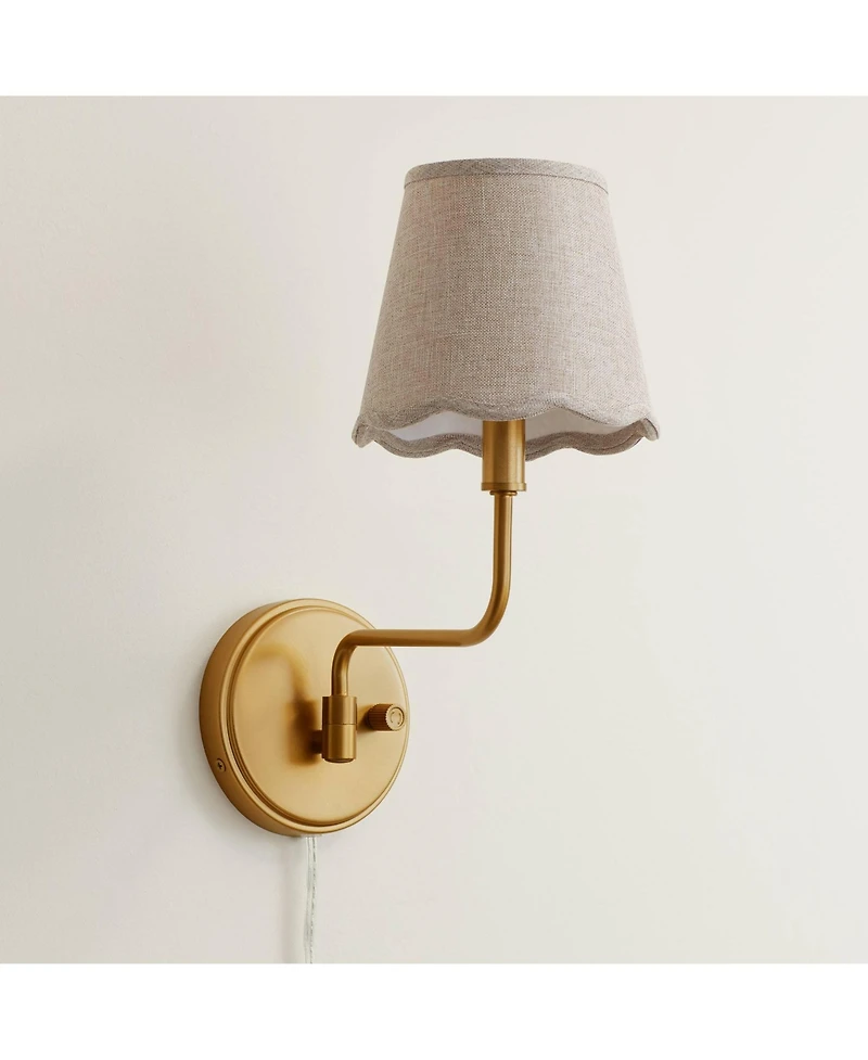 Possini Euro Design Ophelia 9 1/2"H Warm Brass Plug-In Wall Sconce Scallop Shade