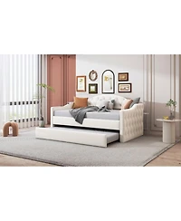 Streamdale Furniture Velvet Twin Daybed w/Trundle and Usb Charging