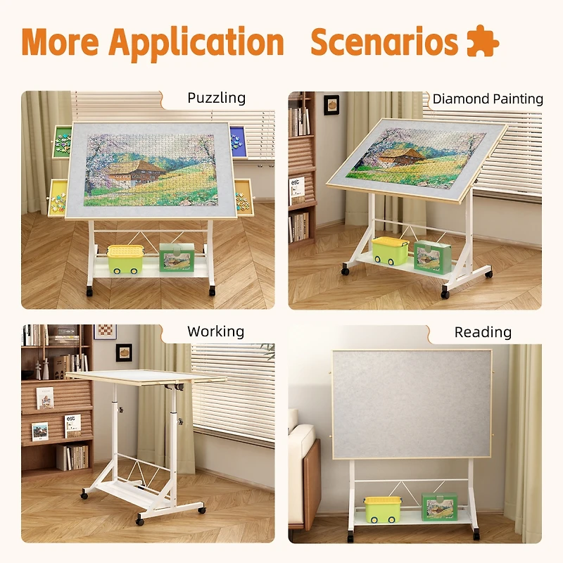 Streamdale Furniture Wooden Tilting Puzzle Table with Drawer Legs and Wheels