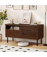 Sugift Mid Century Fluted Tv Stand for 40 in Tv with Open Storage