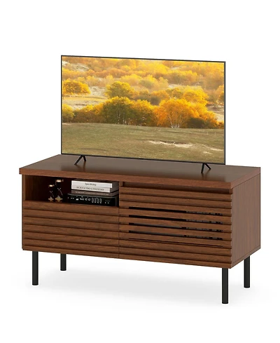 Sugift Mid Century Fluted Tv Stand for 40 in Tv with Open Storage