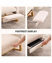 Rainsken Plush Accent Rocking Chair, Teddy Upholstered Recliner Chair with Side Pocket and Retractable Footstool for Living Room, Balcony